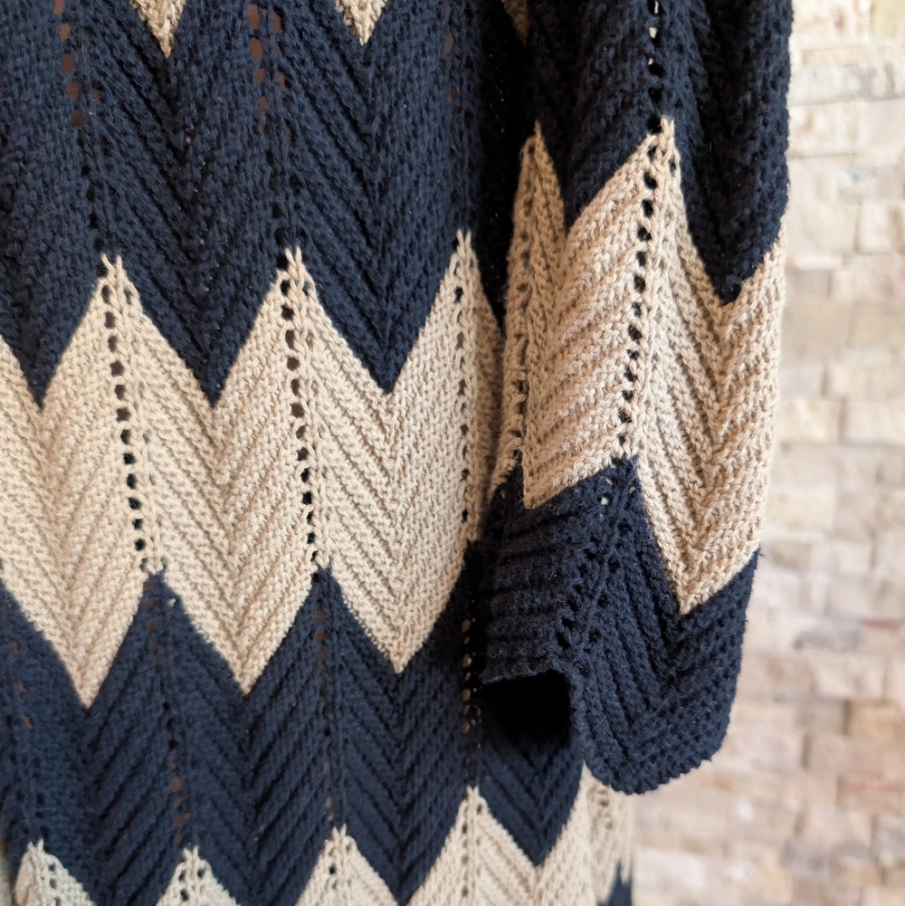 Western Whimsygoth Chevron Open Front Duster Cardigan Neutral Boho XS Cotton image 3